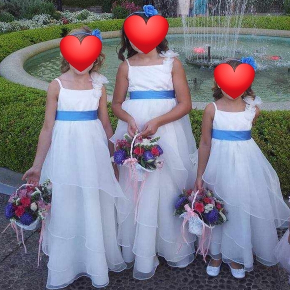 David's Bridal Flower Girl - spaghetti strap asymmetrical tiered organza gown - Picture 3 of 6